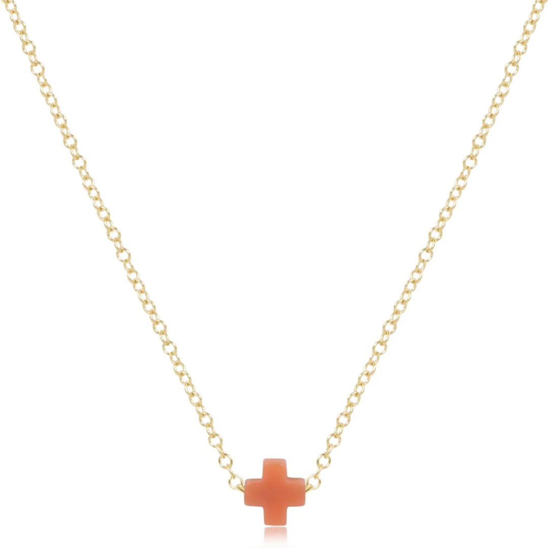 16" Necklace Gold - Signature Cross Small Coral