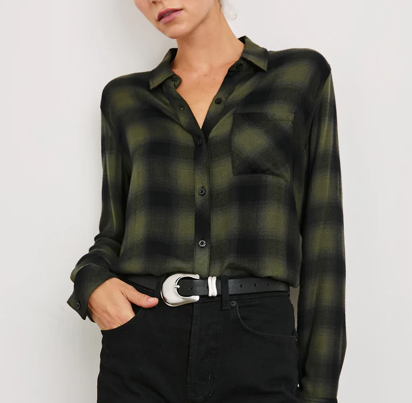 Hunter Shirt Olive Shadow | Effortless Plaid Rayon Top  Lenny Lane