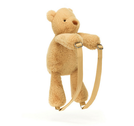Smudge Bear Backpack, a soft brown teddy bear with adjustable shoulder straps.