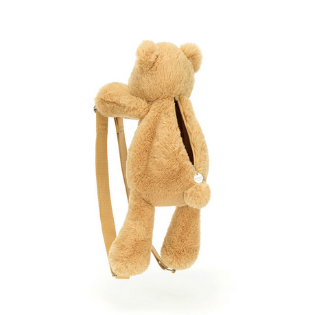 Smudge Bear Backpack, a plush brown teddy bear with a zippered back and shoulder straps.
