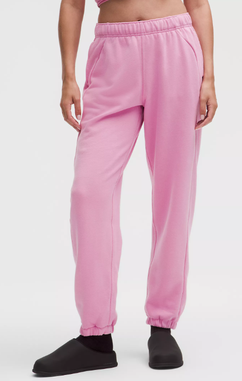 Pink frosting scuba mid-rise oversized joggers with pockets.