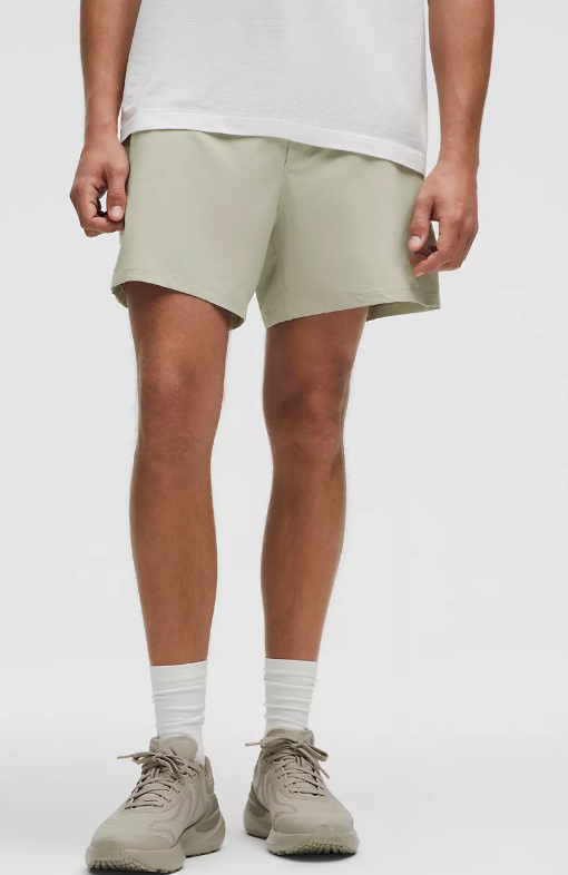 Men's fog green 5-inch linerless shorts.