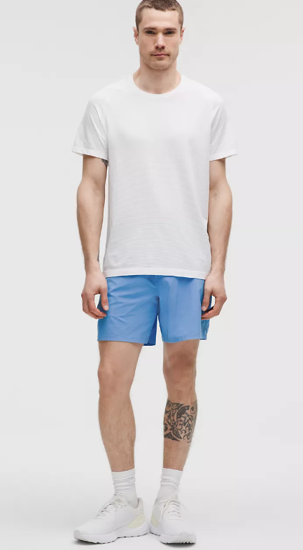 Men's 7" Pool Party Pace Breaker Linerless Shorts in blue.