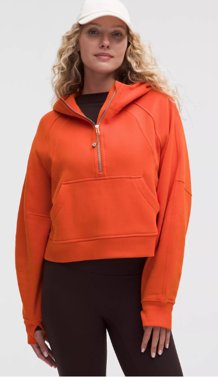 Scuba Oversized Half Zip Hoodie in Sunburst Orange with a kangaroo pocket.