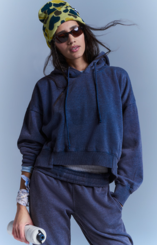 Sand washed dark navy relaxed fit hoodie and sweatpants set.