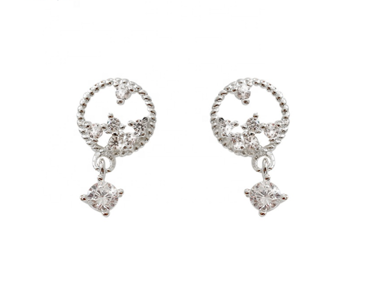 A pair of platinum-plated sterling silver stud earrings with a CZ drop.