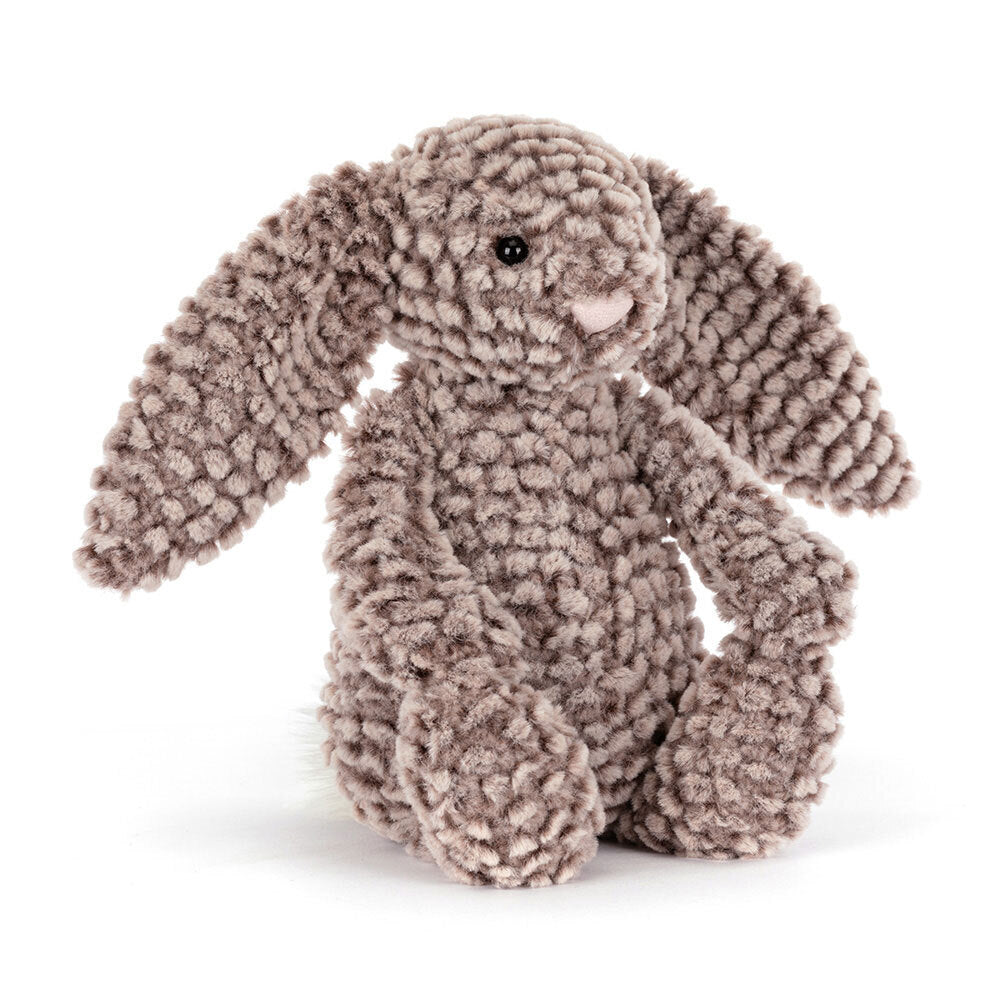 A plush Bashful Luxe Bunny Pine with textured brown fur sits facing forward.