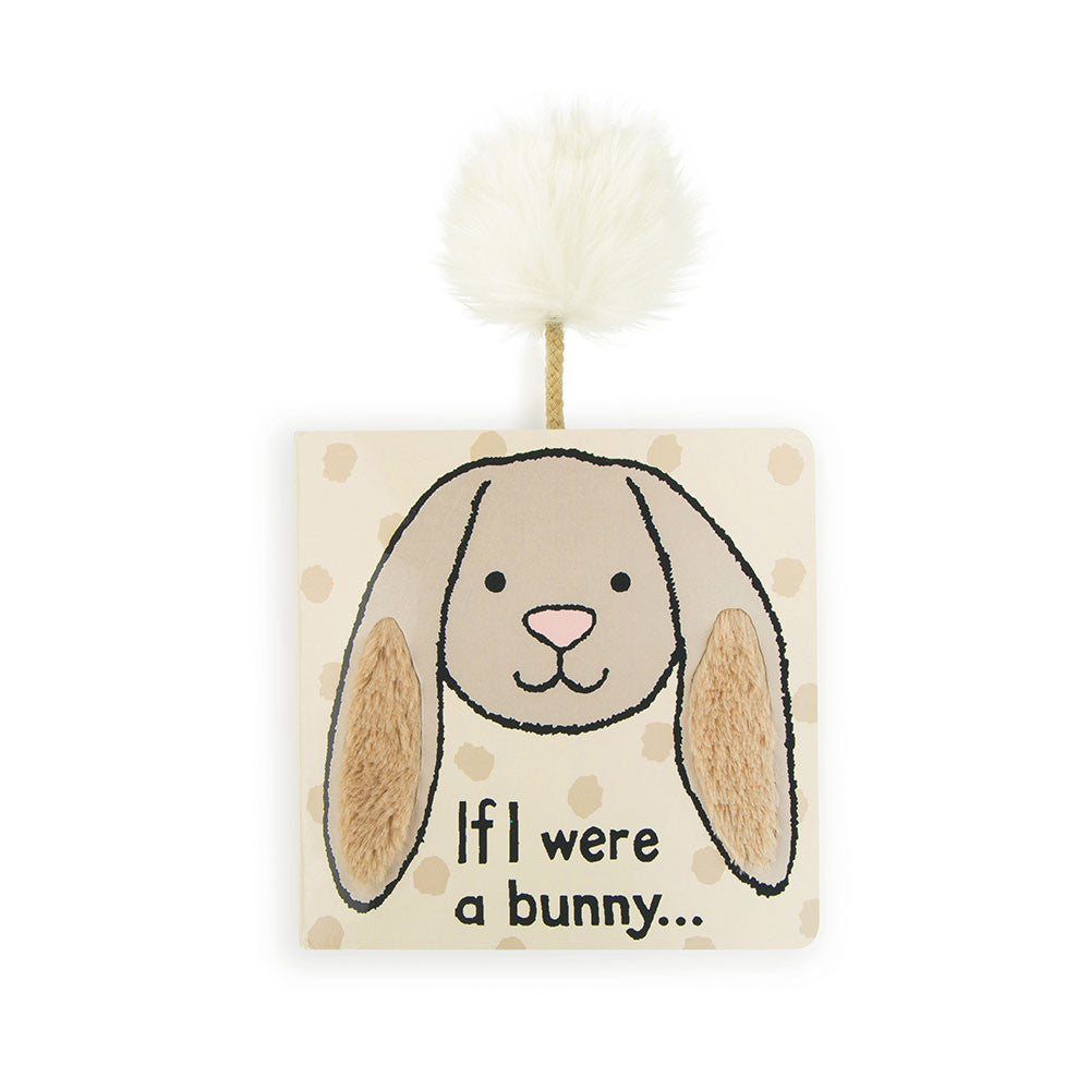 A beige board book titled "If I were a bunny..." with a bunny illustration and a fluffy tail.