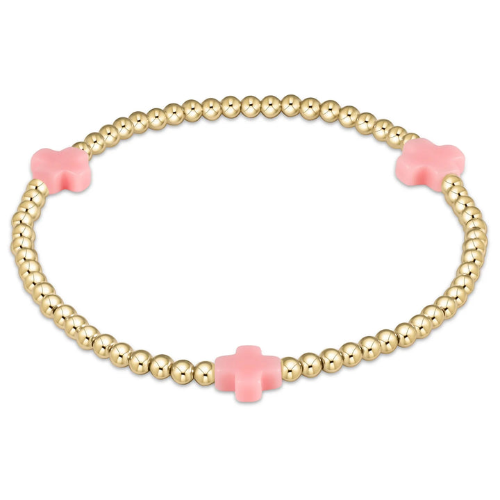 Signature Cross Gold Pattern 3mm Bead Bracelet - Bright Pink