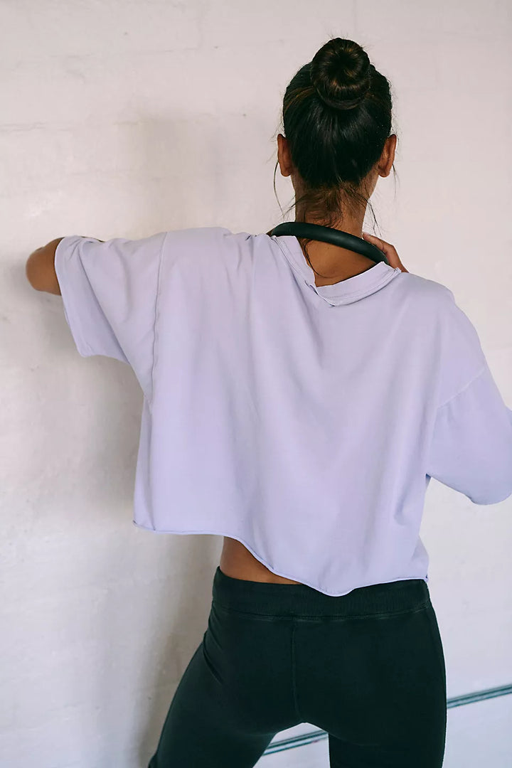 Inspire Tee Iss Iris in an oversized, cropped fit with raw-edge seaming.