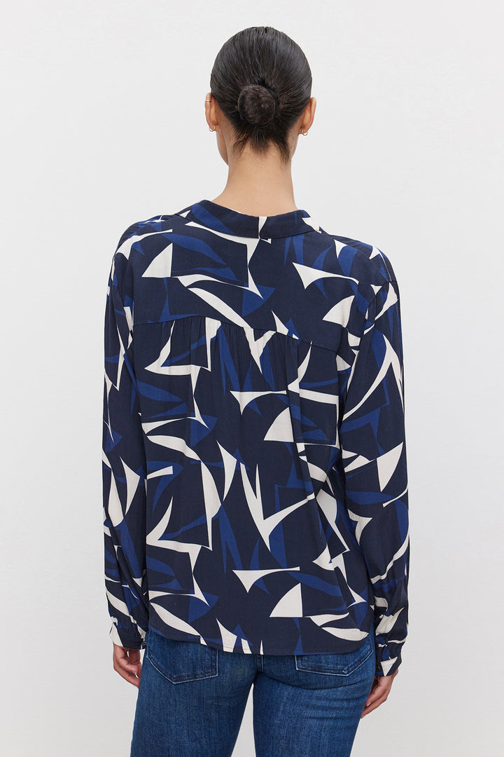 Carah L/S Pullover Top Navy Ecru