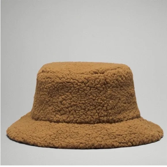 Textured fleece bucket hat in allspice color.