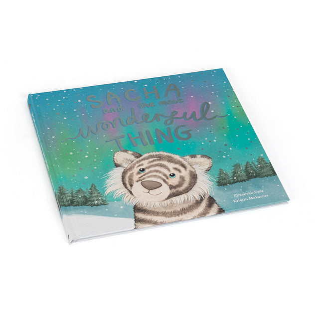 A children's book titled "Sacha and the Most Wonderful Thing" with a tiger on the cover.