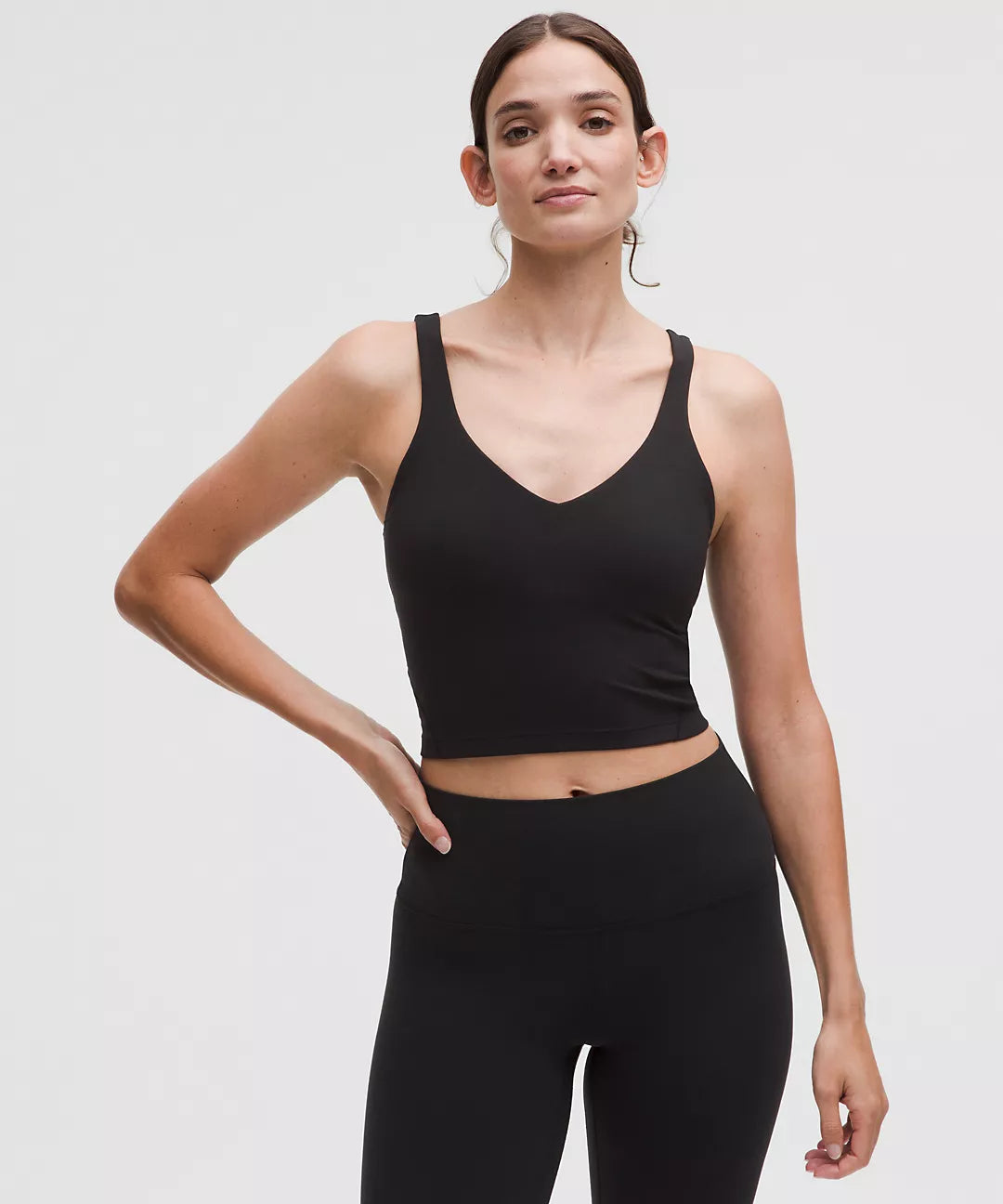 A black lululemon Align tank top with a V-neck.